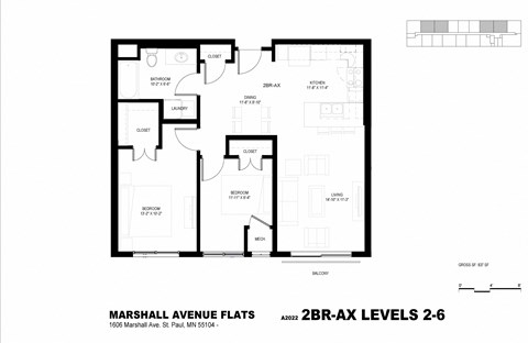 Floor plan for 2 beds, 1 bath, 830 sqft